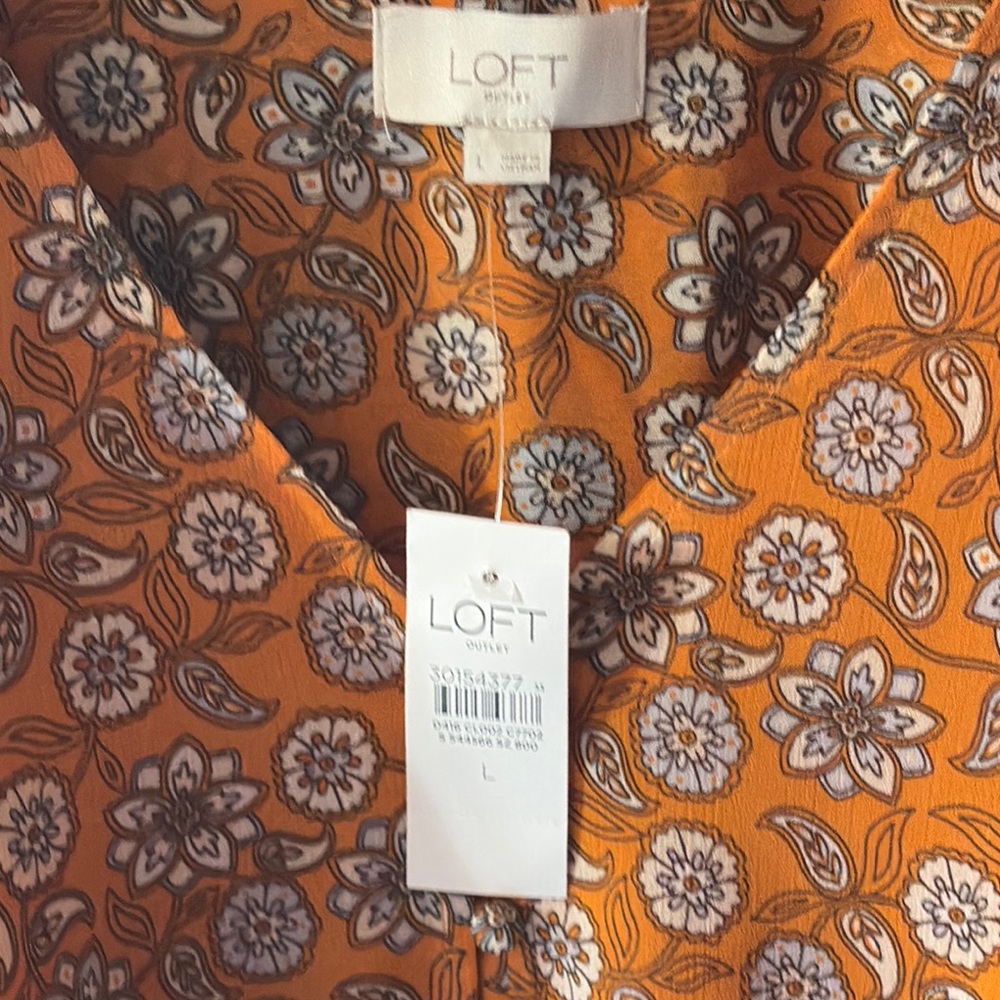 LOFT Orange Casual Button Down Shirt with Floral Design